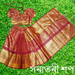 রাজকুমারীর জন্য রঙিন রেডি কাতান শাড়ি (লাল) - Image 15