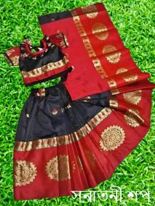 রাজকুমারীর জন্য রঙিন রেডি কাতান শাড়ি (লাল) - Image 6