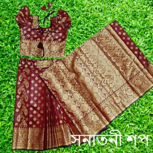 রাজকুমারীর জন্য রঙিন রেডি কাতান শাড়ি (লাল) - Image 3