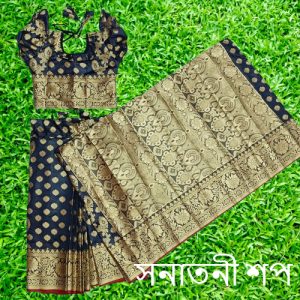 রাজকুমারীর জন্য কাতান শাড়ি (Off white) - Image 6